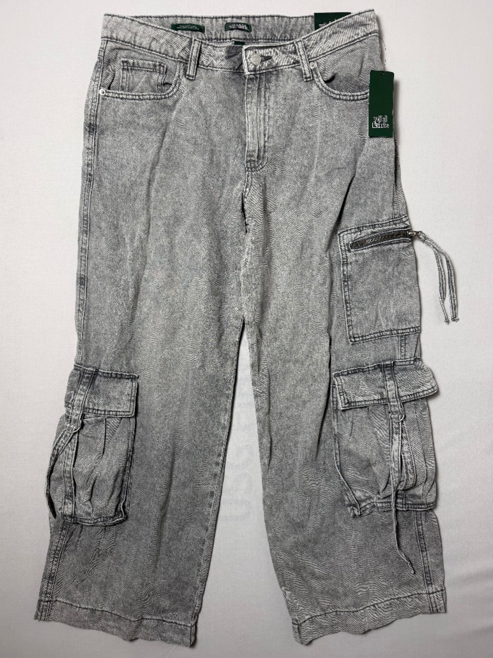 NWT Wild Fable Baggy Cargo Jeans/Pants with Gray Wash, Pockets, Wide Leg, Sz 10